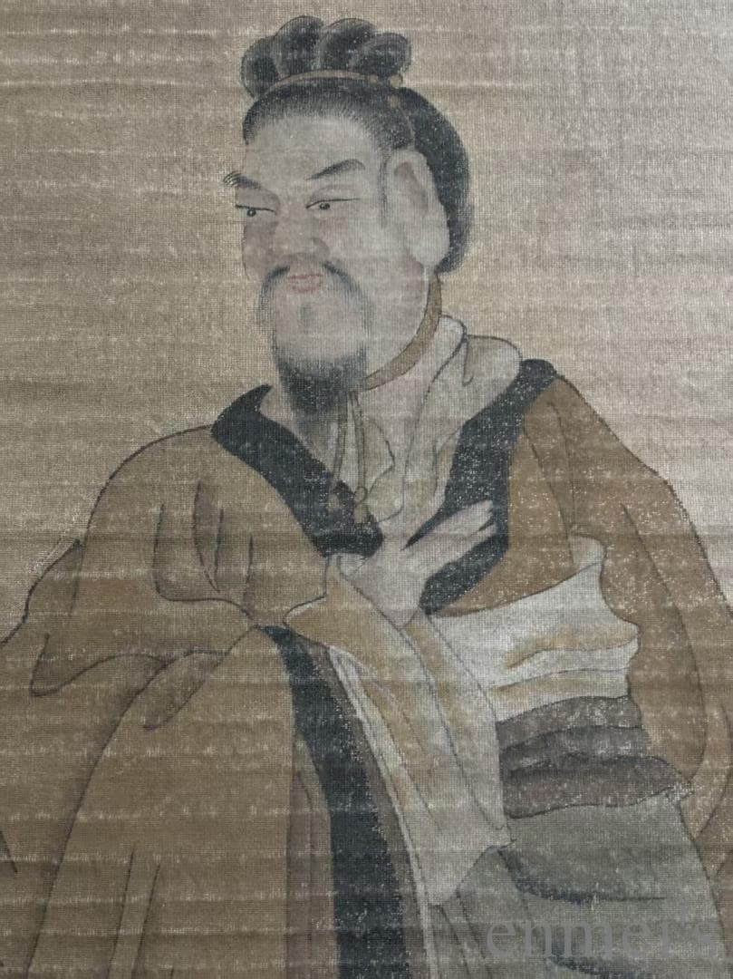 中国古美術.沈周款.人物図.絹布画.三尺手描き.肉筆.掛け軸.絵画.書道.旧蔵出