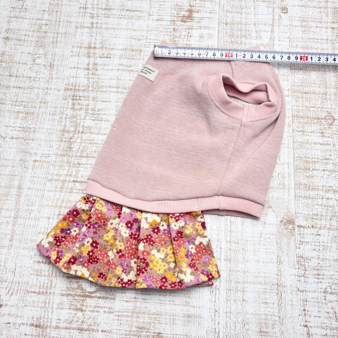 【オーダーページ】犬服　ピンク薄起毛ニット×花柄ツーピース