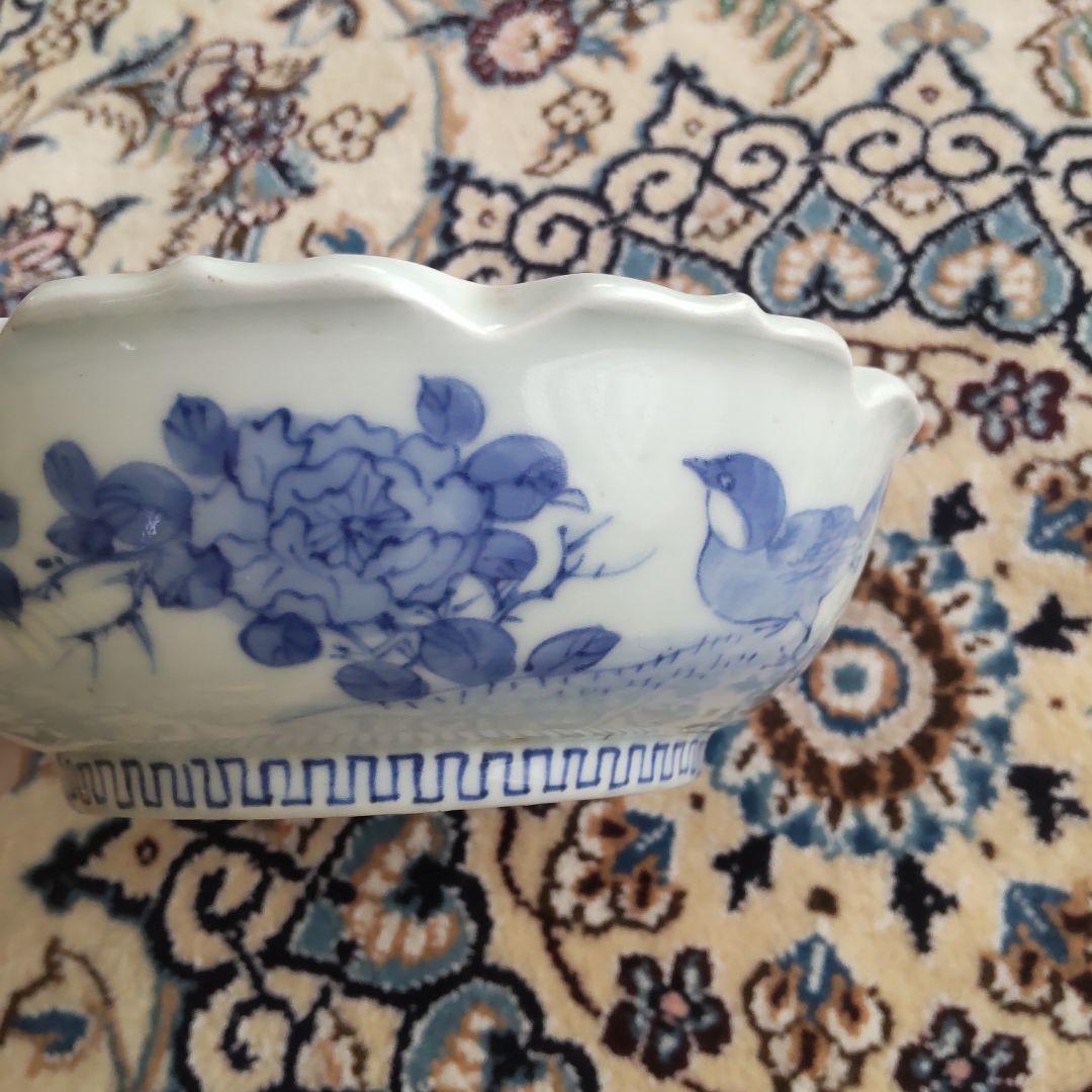 図変わり 洋犬 鉢 鳳凰 江戸期 染付 古伊万里 上手 アンティーク 茶船 茶盤