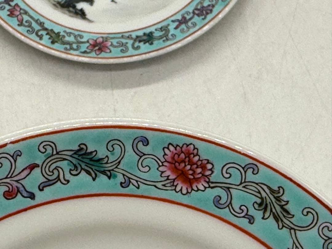 中国　1950ー1960年代　景徳鎮製　粉彩山水紋大皿小皿5点まとめ260104