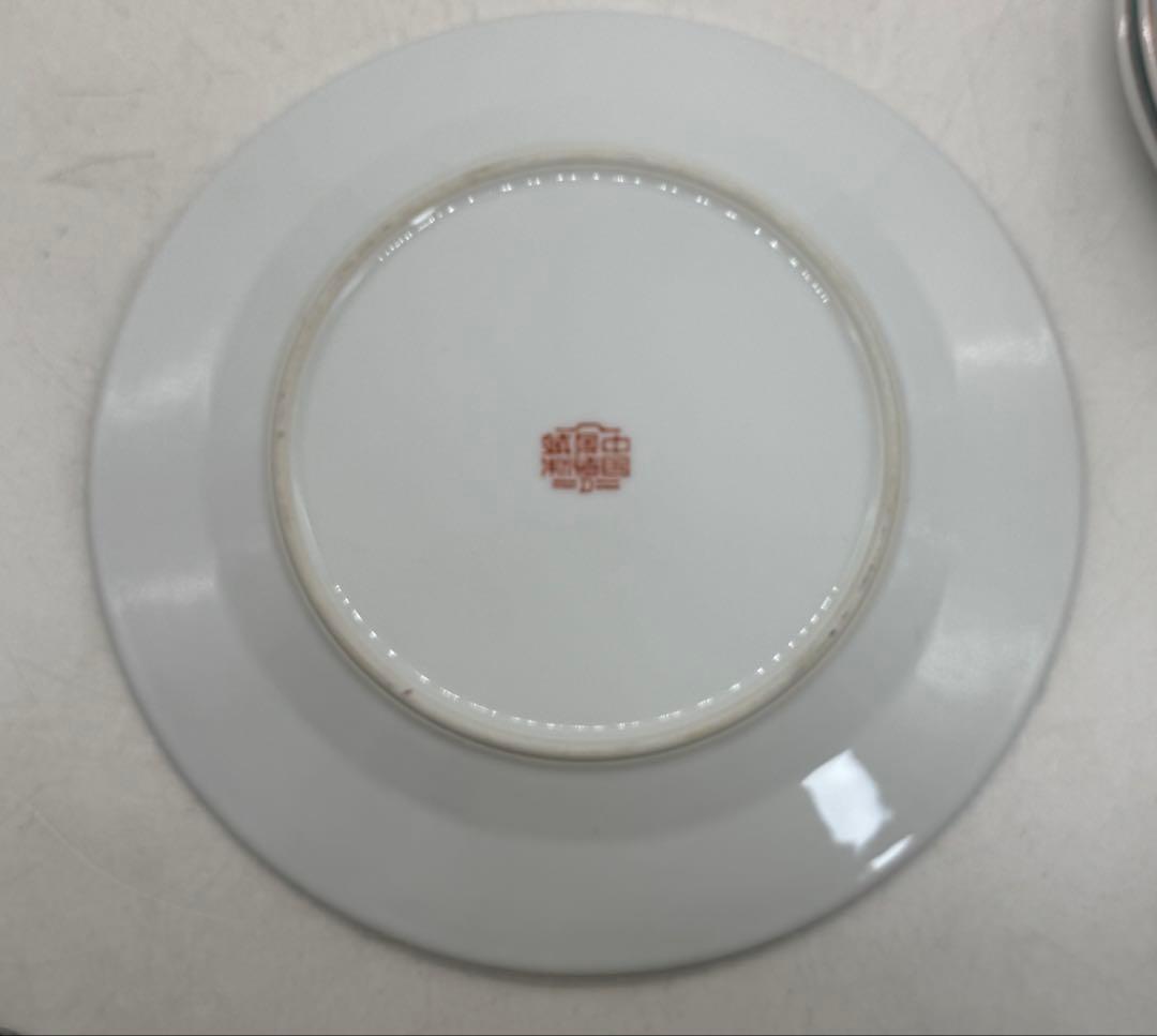 中国　1950ー1960年代　景徳鎮製　粉彩山水紋大皿小皿5点まとめ260104