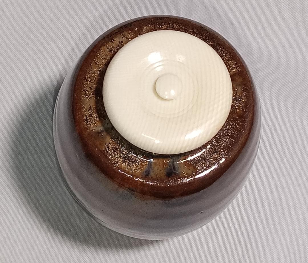 茶道具　京都清水焼　平安喜山作　肩衝茶入丸龍紋金襴仕覆付　殆ど未使用超美品！！