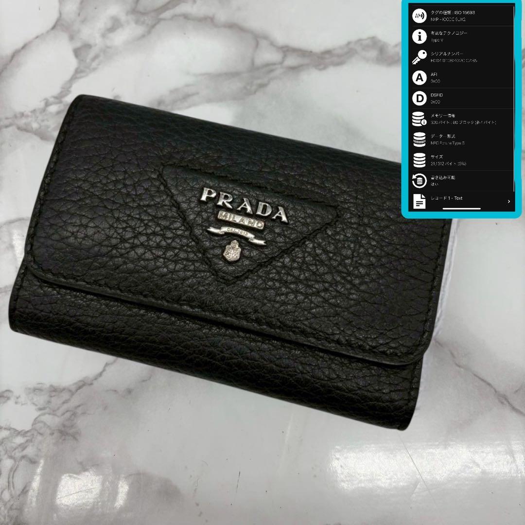 美品/現行✨プラダ NFCチップ キーケース4連 ブラック 黒 レザー