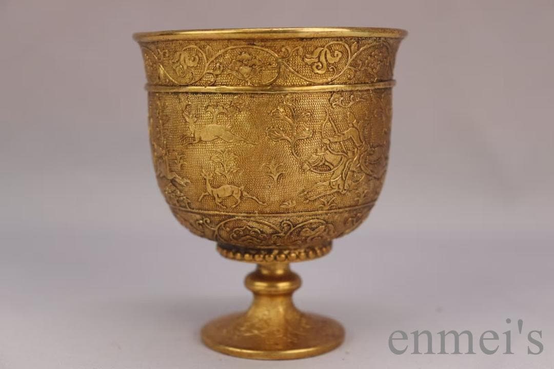 中国古美術 旧蔵清代 鍍金銅酒杯 精銅製 小型酒器 純手作り 鍍金酒具 古美味
