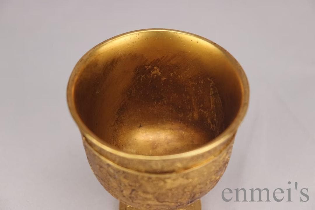 中国古美術 旧蔵清代 鍍金銅酒杯 精銅製 小型酒器 純手作り 鍍金酒具 古美味