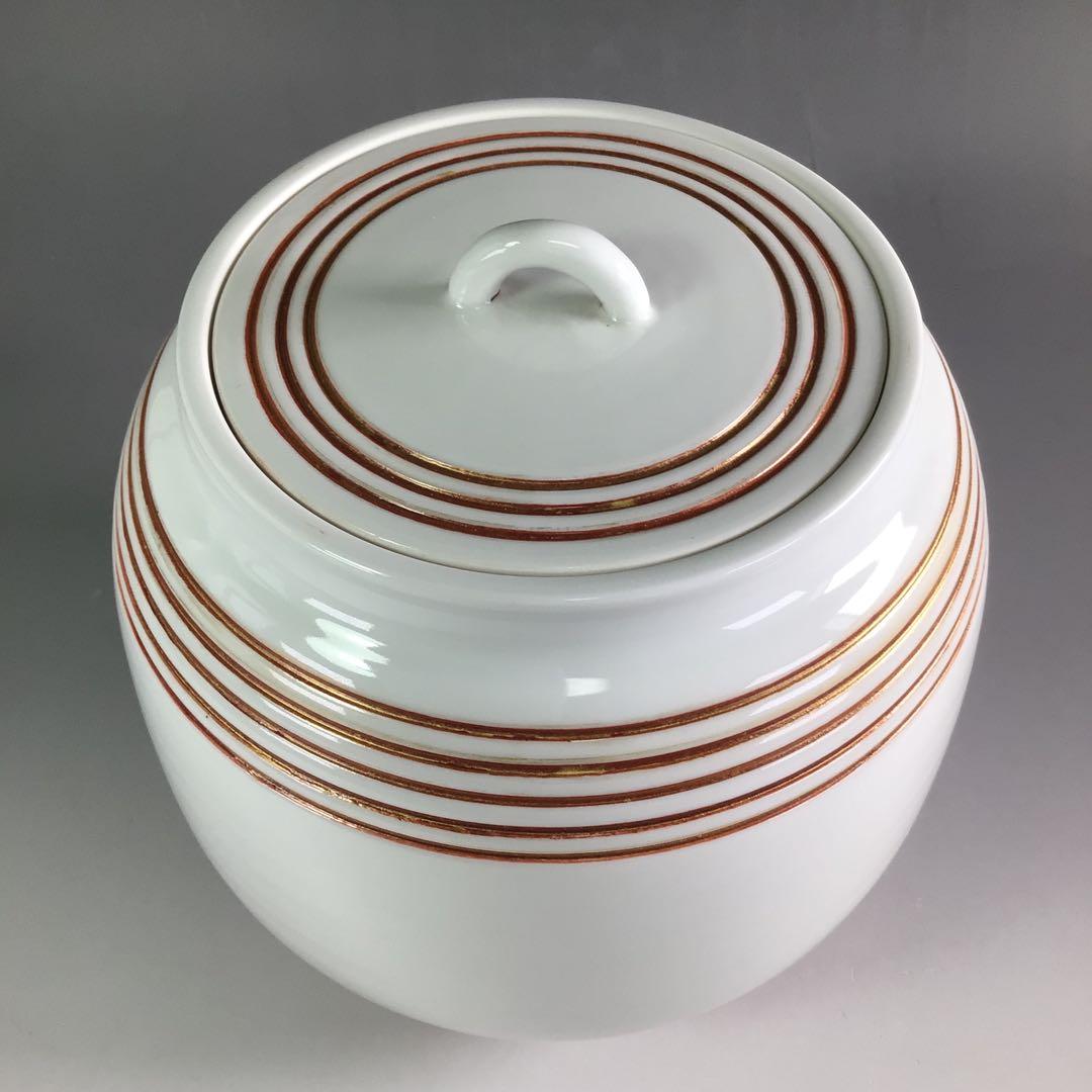 Ｒ７１４　水指　『石崎光四郎造』『而妙斎　書付』『色絵金彩線文』　共箱　茶道具