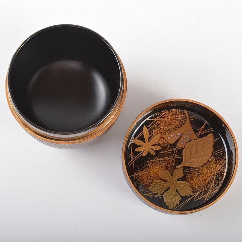 茶道具　石井隆鳳作　吹寄蒔絵　螺鈿装飾　銀杏紅葉文　大棗　共箱　V　R6604