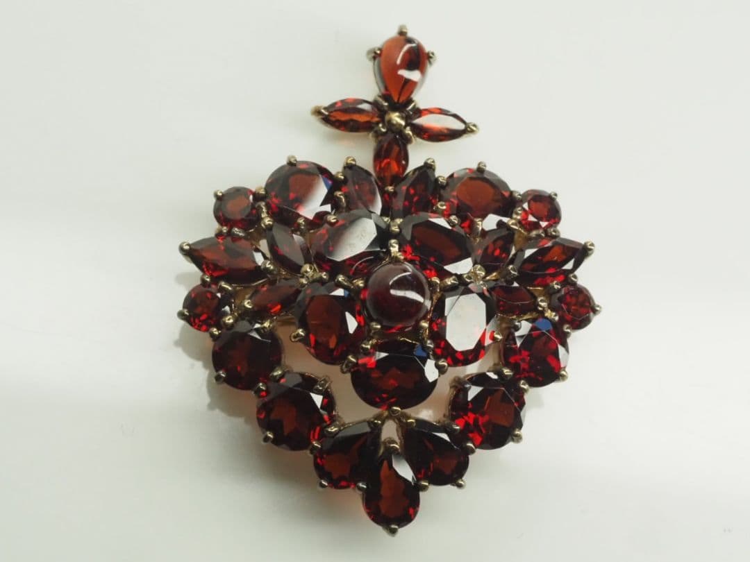 碌山　ロクザン　素敵な天然ボヘミアンガーネットブローチ&ペンダントトップシルバー