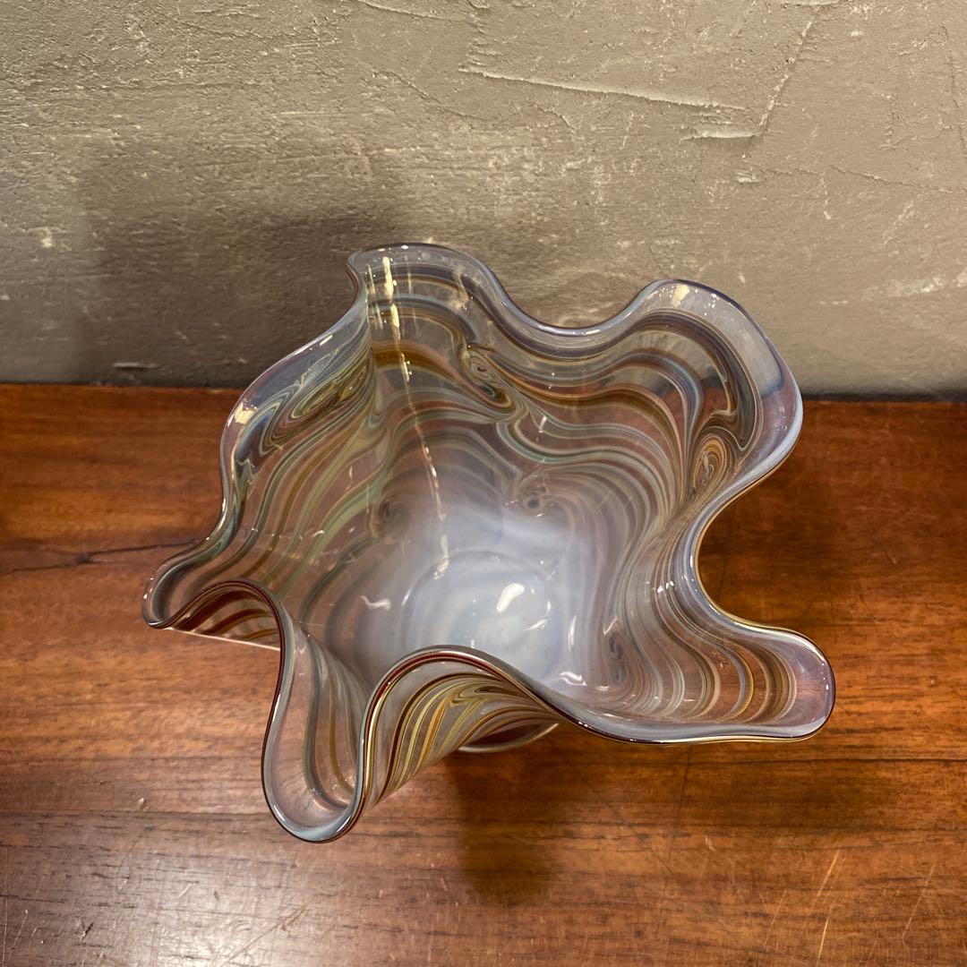 ヴィンテージフラワーベース マーブルガラス ムラーノ オブジェ