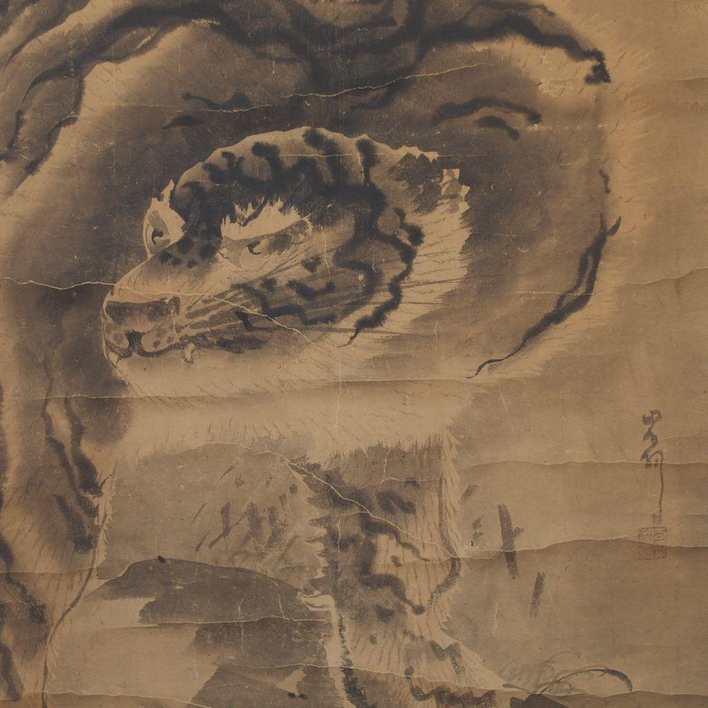 竹と虎の掛け軸 骨董 古美術 古道具