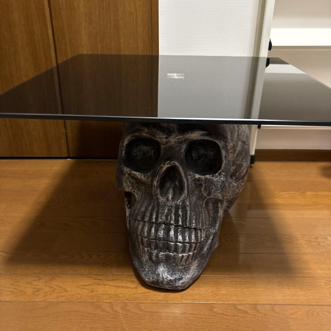 KAREドクロ 骸骨 モチーフ ガラステーブル