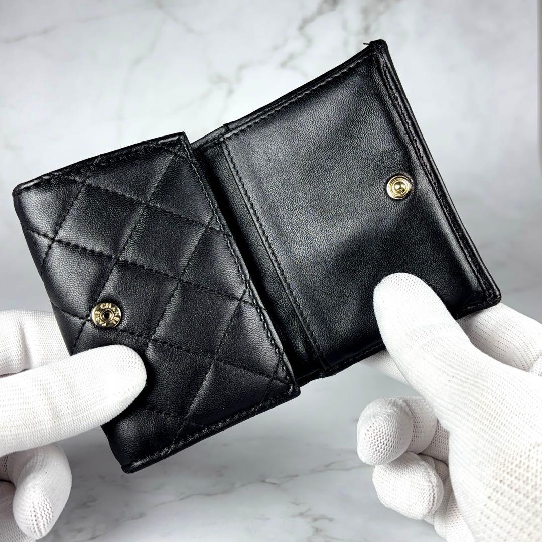 CHANEL シャネル 3つ折り 財布 マトラッセ ブラック