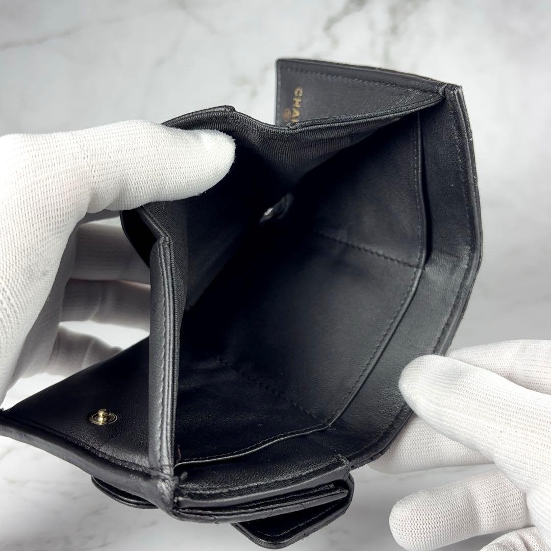 CHANEL シャネル 3つ折り 財布 マトラッセ ブラック