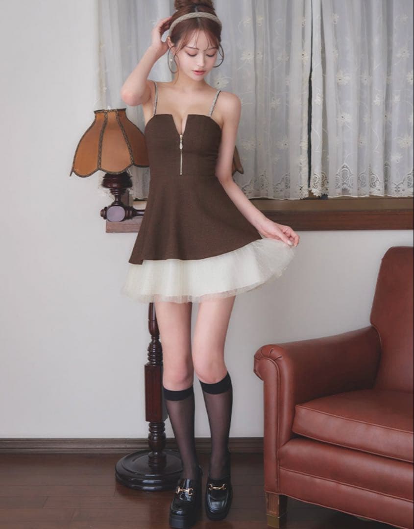 JewelsツイードチュールティアードフレアミニドレスSサイズ