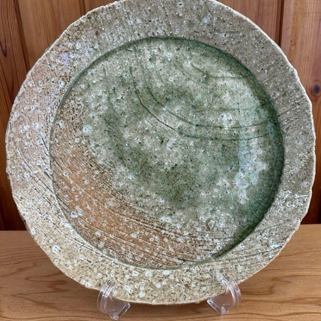 伊賀焼　灰釉　盛皿　大皿約26㎝　蓮 善隆 作家物 工芸品　25年以上前の作品
