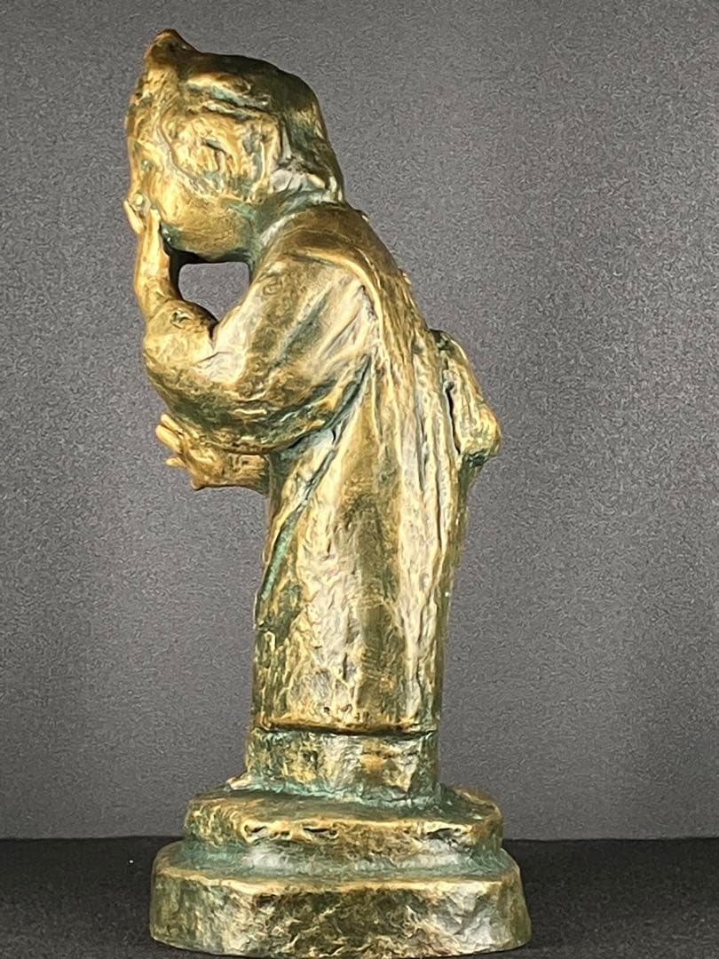 【巨匠 北村西望】ブロンズ像「笑う少女」高さ32cm 共箱・刻印有 文化勲章受章