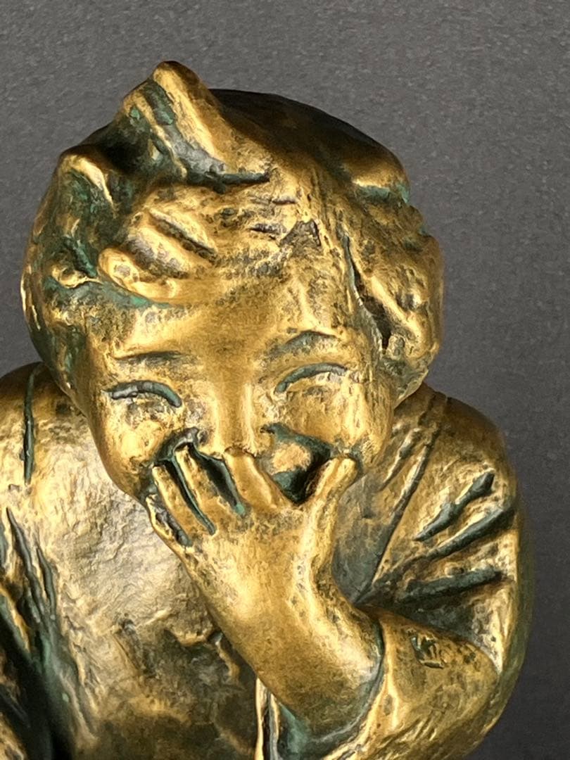 【巨匠 北村西望】ブロンズ像「笑う少女」高さ32cm 共箱・刻印有 文化勲章受章