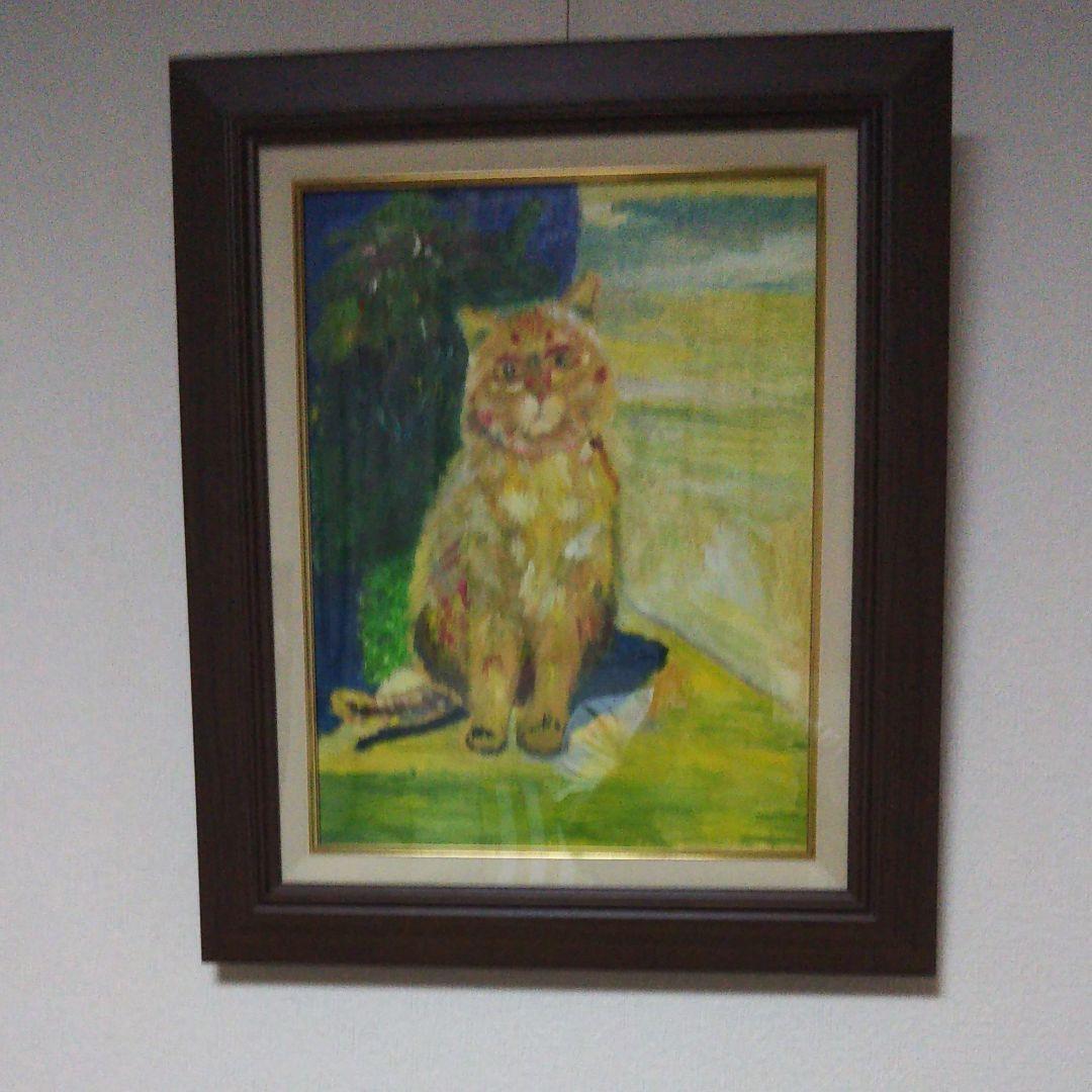 油絵   街角の猫  【送料無料】