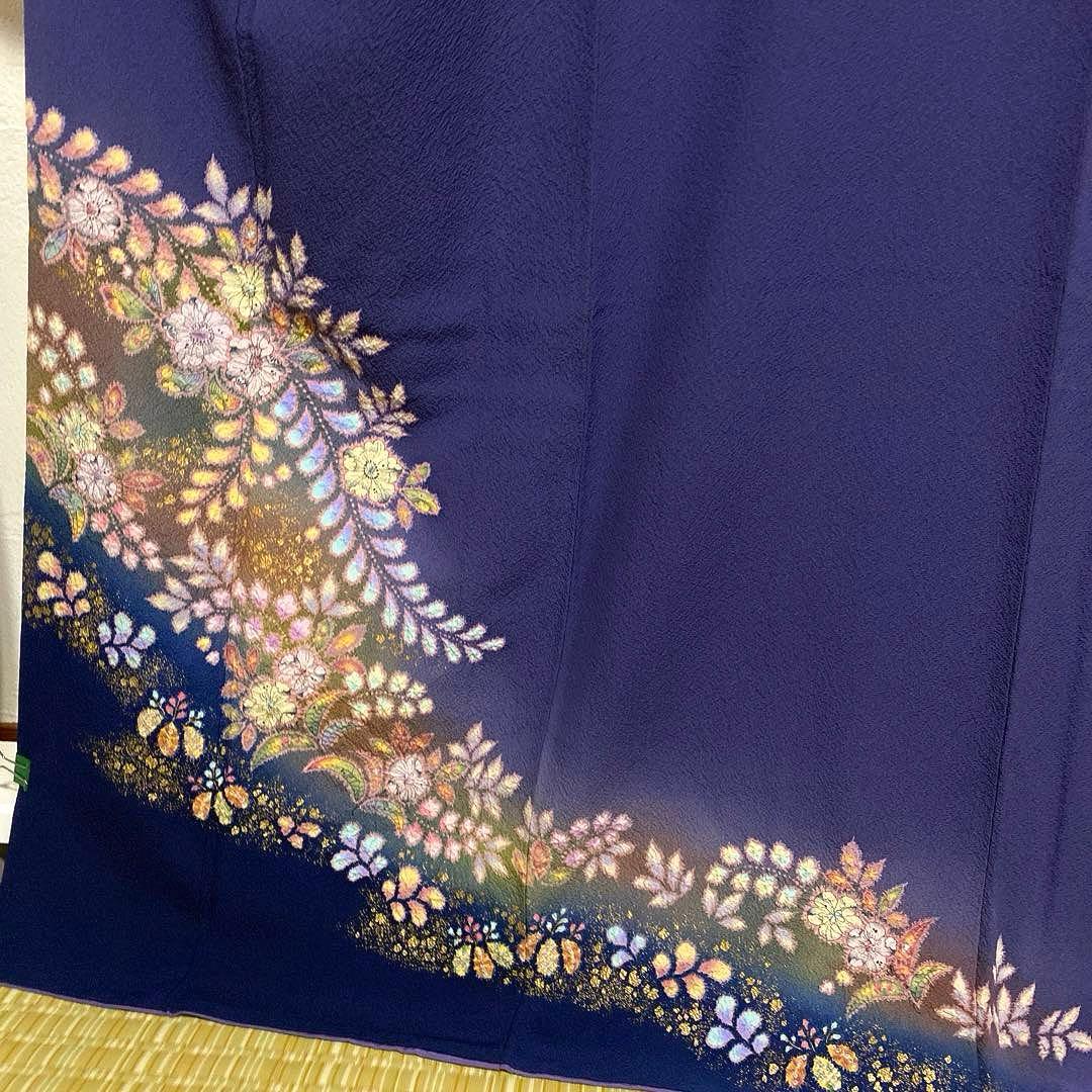 着物-辻が花着物122桐屋翠山工房本格辻が花深藍紫に幻想のぼかし絞りやまと誂製