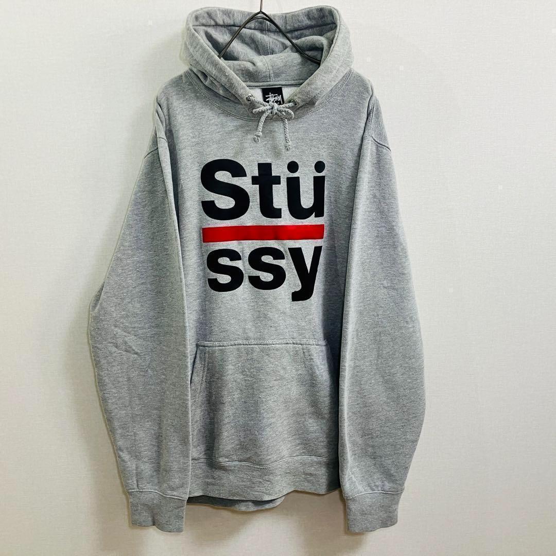 【大人気】ステューシー パーカー サイズL　 グレー ビックロゴ