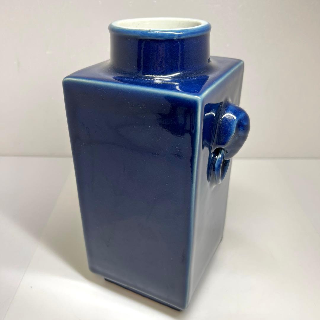 中国美術　大清康熙年製　瑠璃釉双耳花瓶　高さ約25.5㎝東Y7-0530②トヒオ