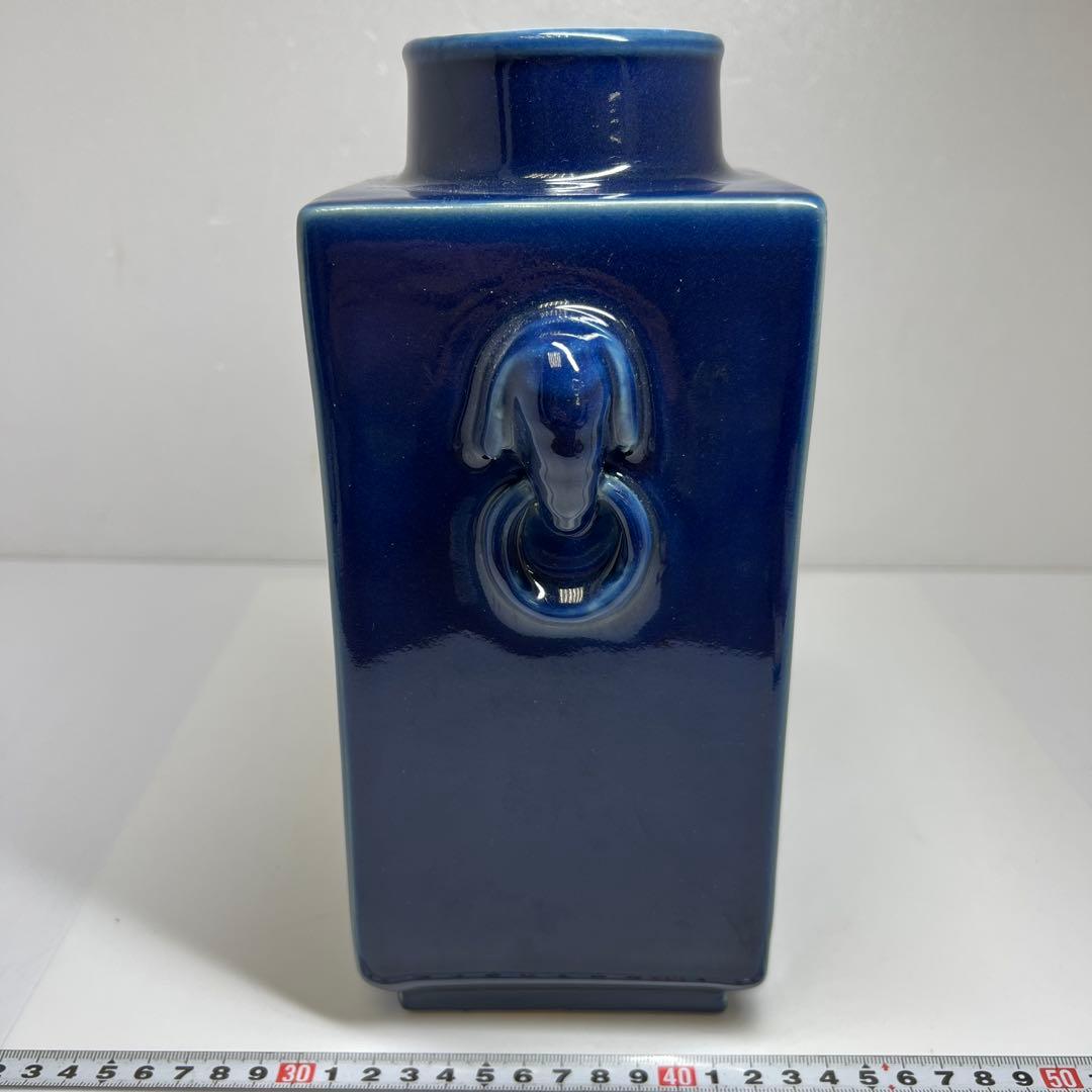 中国美術　大清康熙年製　瑠璃釉双耳花瓶　高さ約25.5㎝東Y7-0530②トヒオ