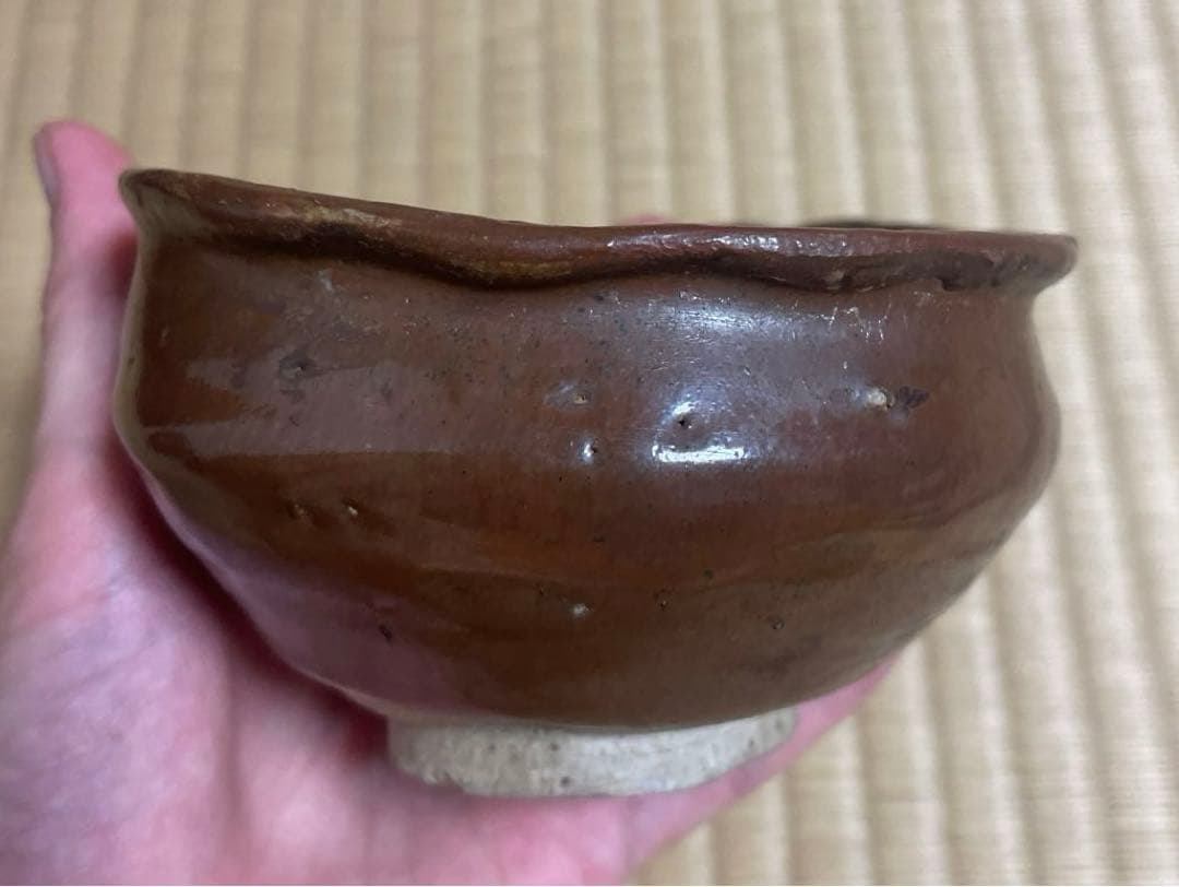 骨董品　江戸中期　瀬戸　茶碗　やぶれ　破れ　鉄釉　アンティーク　茶道具　陶芸