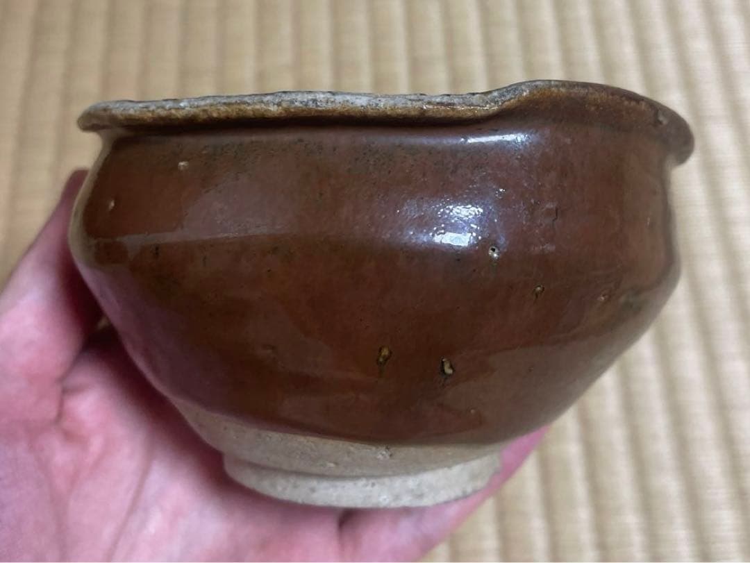 骨董品　江戸中期　瀬戸　茶碗　やぶれ　破れ　鉄釉　アンティーク　茶道具　陶芸