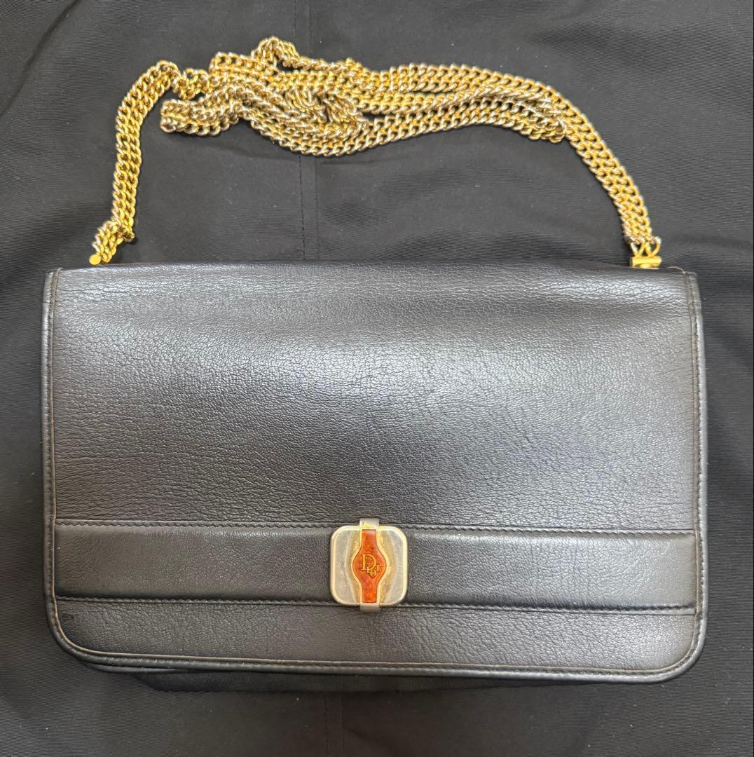 クリスチャンディオールレザーチェーンショルダーバッグ 黒 ヴィンテージ