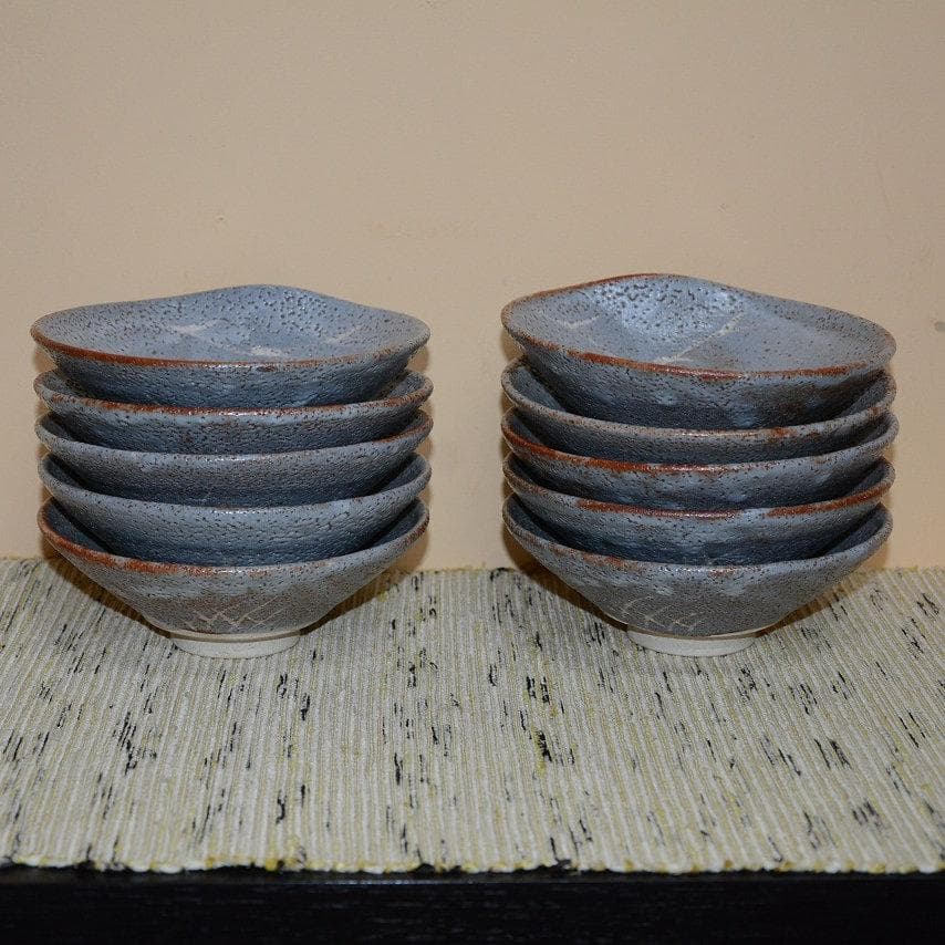 茶道具　数茶碗　志野平茶碗　１０個　美濃焼　桃山窯　林英仁　古物　送料込み