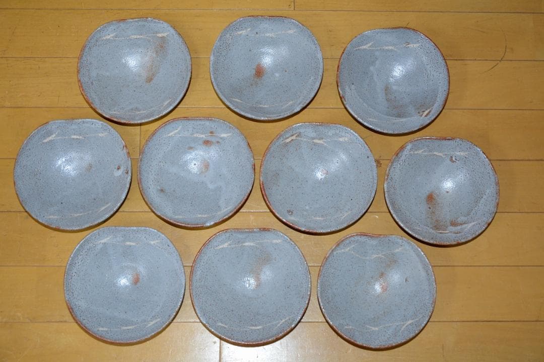 茶道具　数茶碗　志野平茶碗　１０個　美濃焼　桃山窯　林英仁　古物　送料込み