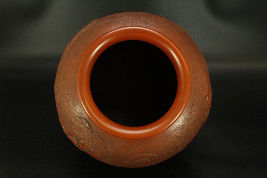 古美術 朱泥 雲龍紋 丸壷 在印 美品(BB507)