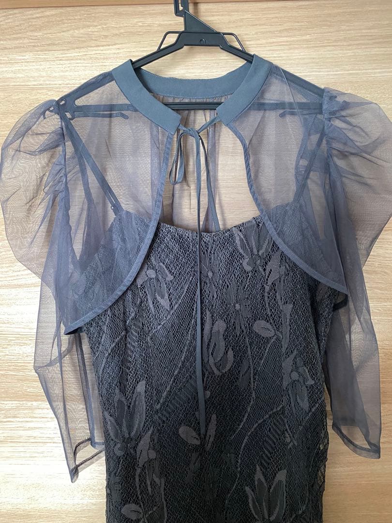 kana チュールボレロ ざっくりレース 3way ドレス　チャコールグレー