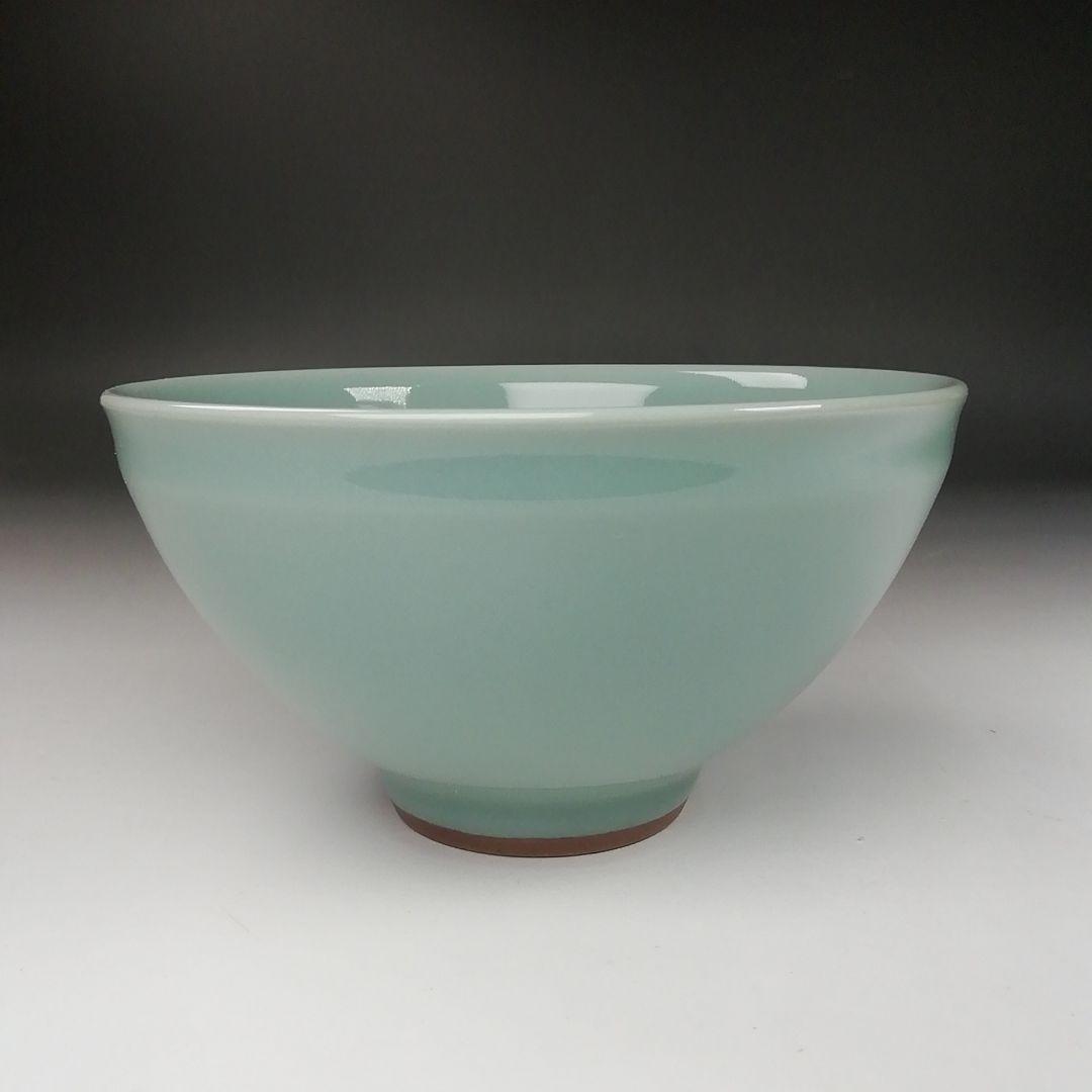 Ｔ３７５　茶碗　『青瓷　茶碗』『米沢久 造』　共箱　抹茶碗　茶道具
