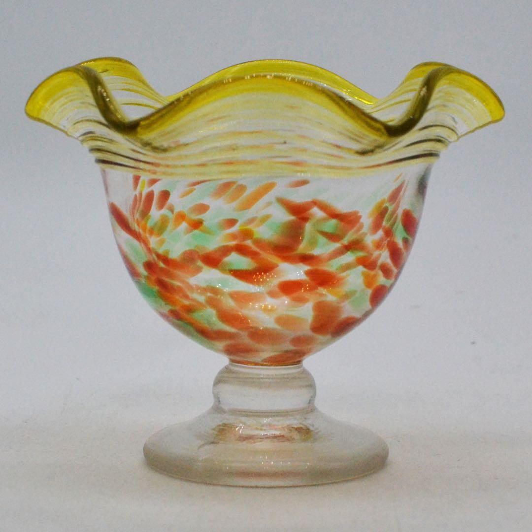 昭和レトロ 氷コップ　糸巻き　花吹雪　吹きガラス