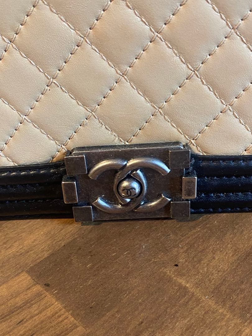 ♡*様 ボーイシャネル25 バイカラー チェーン ショルダーバッグ　ベージュ ラ