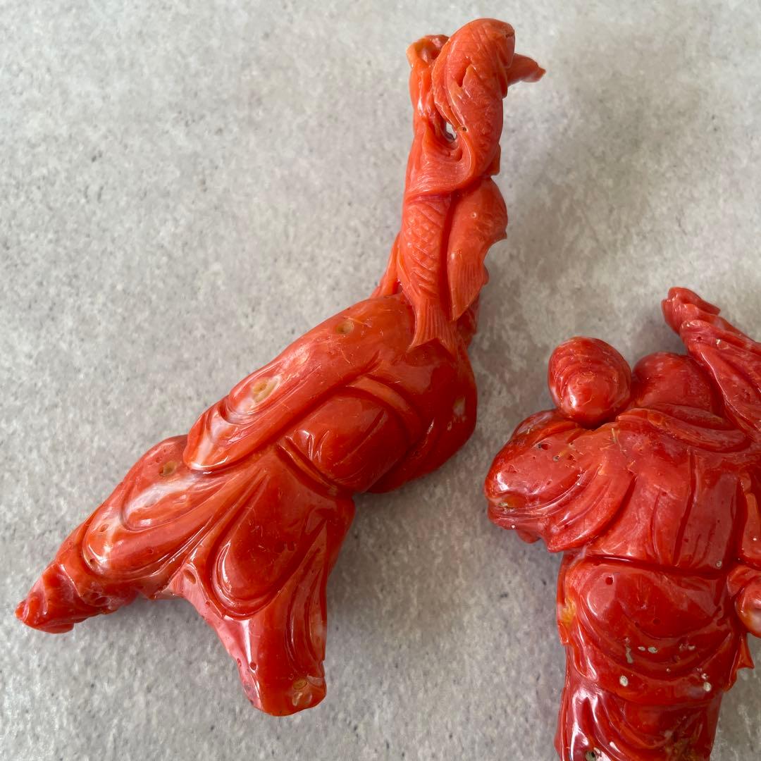 【希少】天然桃珊瑚の彫刻置物 七福神 3体セット