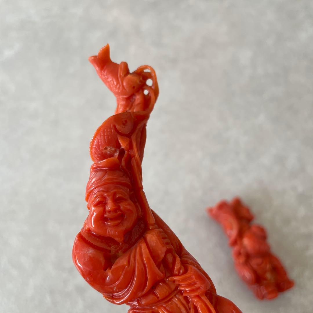 【希少】天然桃珊瑚の彫刻置物 七福神 3体セット