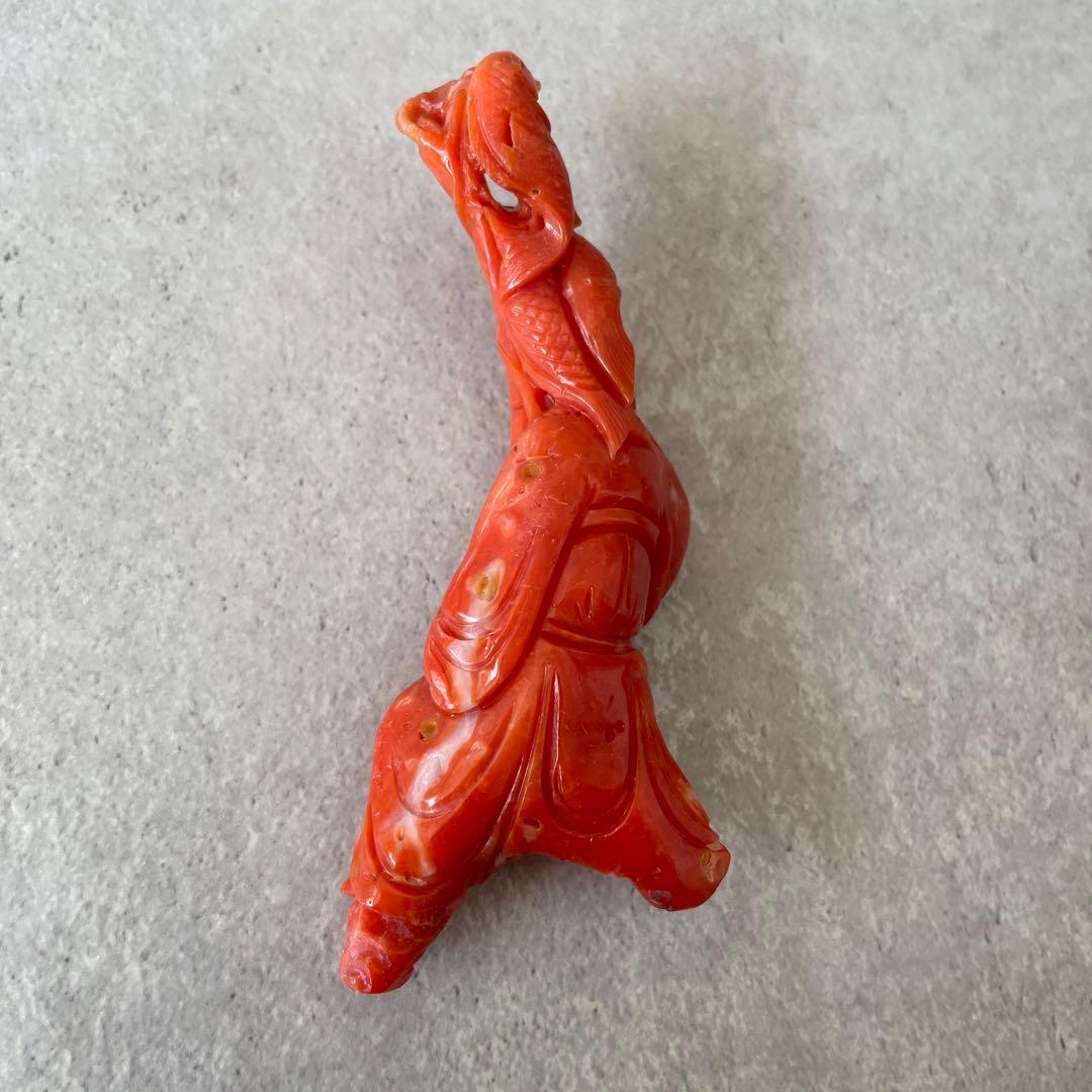 【希少】天然桃珊瑚の彫刻置物 七福神 3体セット