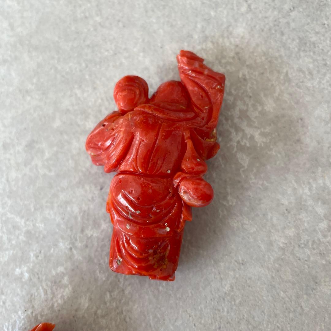 【希少】天然桃珊瑚の彫刻置物 七福神 3体セット