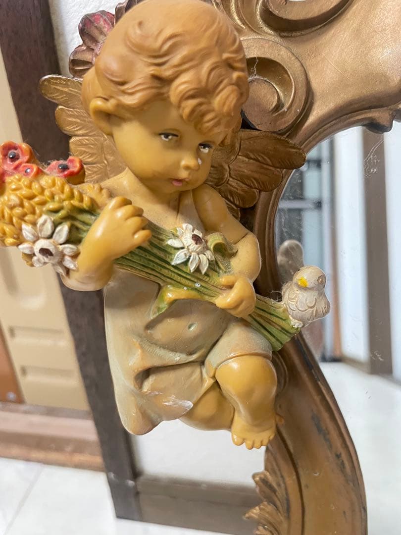 アンティーク鏡　金彩色 イタリア製 エンジェル ヴィンテージ 年代物