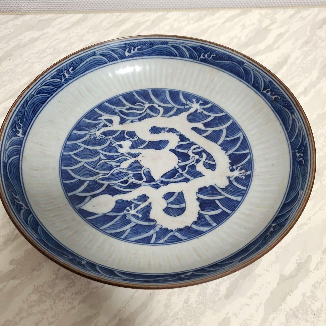 青花白龍皿 大清康熈年製 940