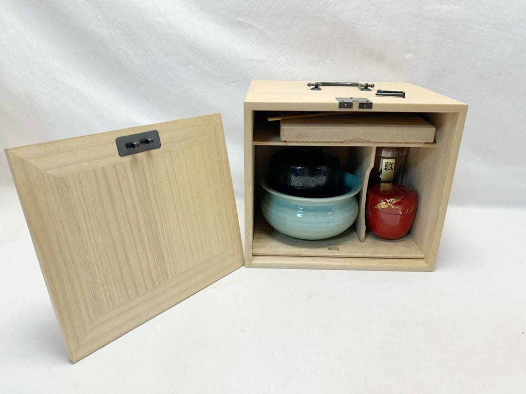 未使用 茶道具 桐 短册箱 茶器揃 八点セット 茶道具一式 持ち運び 元箱