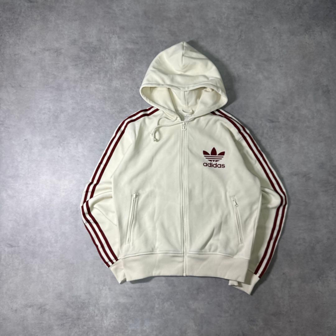 adidas 00s パーカー ジップアップ フーディ クリーム ベージュ XL