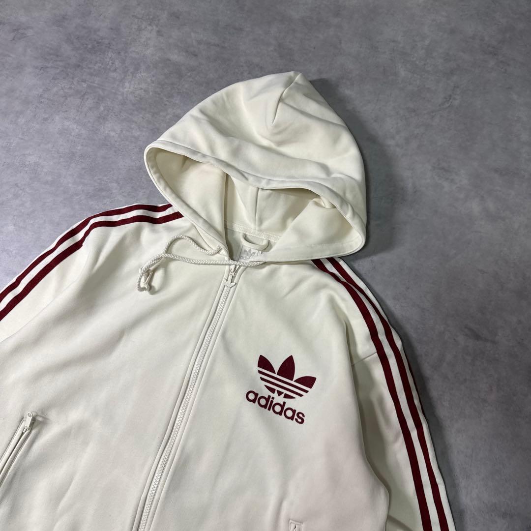 adidas 00s パーカー ジップアップ フーディ クリーム ベージュ XL
