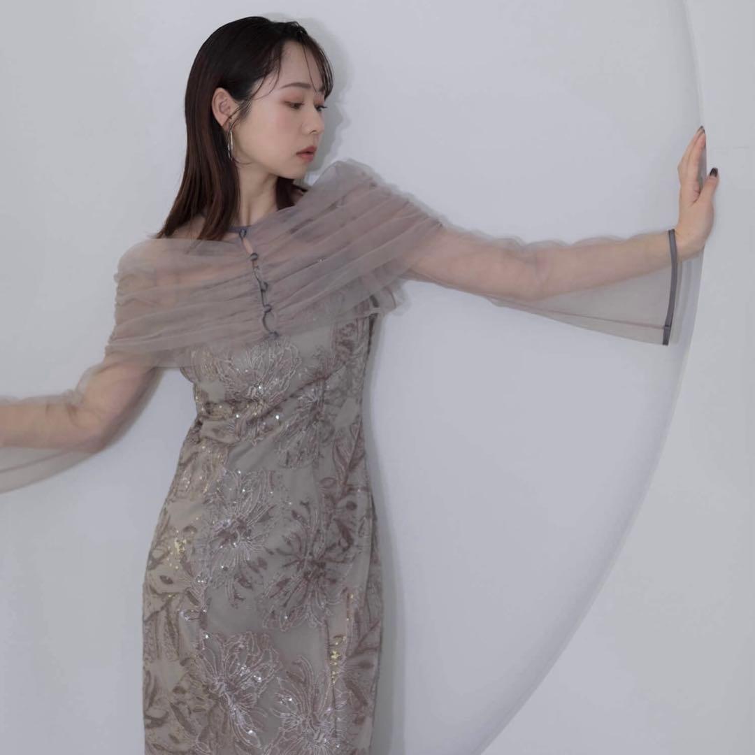 LEJA チュールオフショルダー花柄ドレス