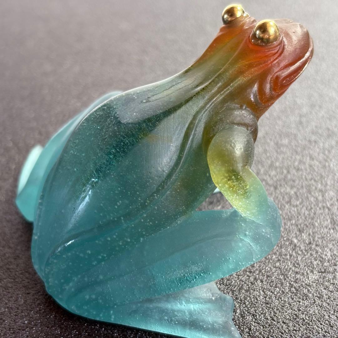 緑　カエル　蛙　ドーム　フランス　置物　ナンシー　ガレ　アンティーク　クリスタル