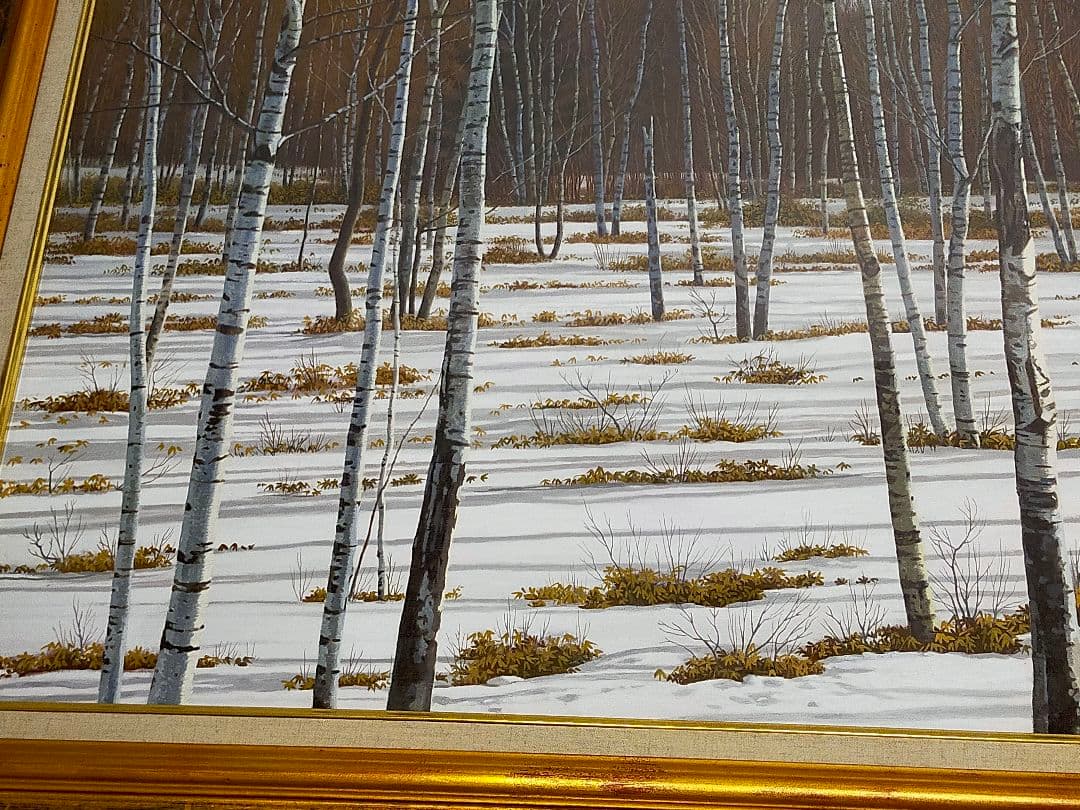 【希少】若井良一「 雪の白樺林 」 大作 油彩 元三軌会員、文部大臣奨賞 20号