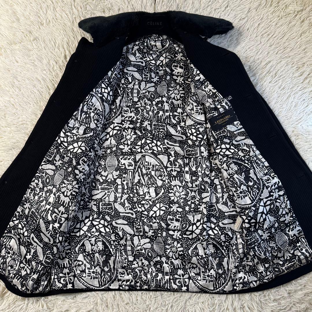 【美品】レオナール　カシミヤ100％　ロングコート　襟ボア　サイズ50