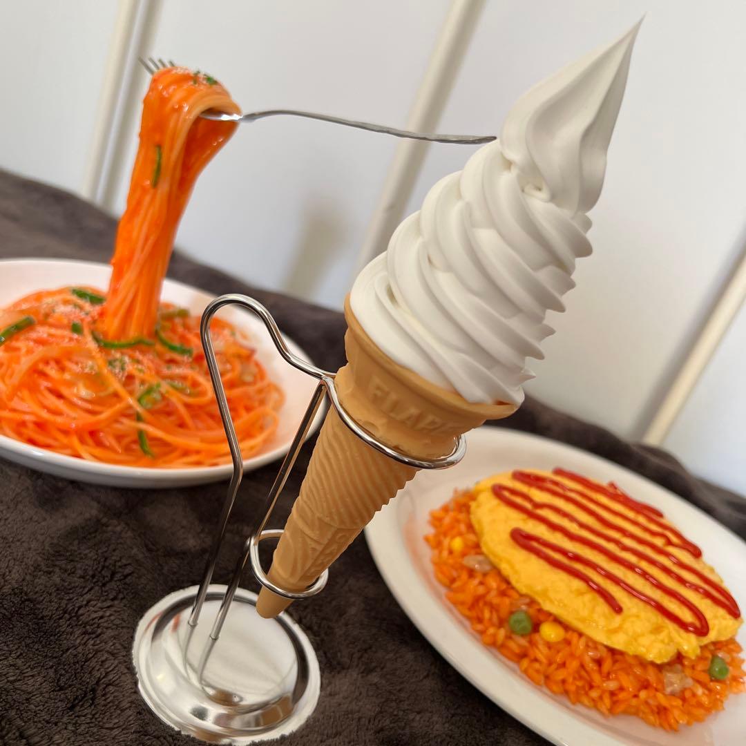 食品サンプル　スパゲッティ・オムライス・ソフトクリーム